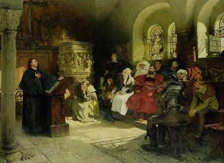 Hugo Vogel Martin Luther preaching at the Wartburg Germany oil painting art